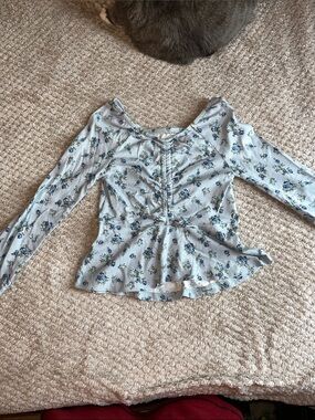 KIDS Light Blue Floral Peplum Long-Sleeve Top